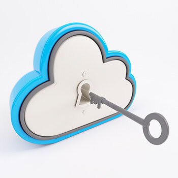 Cloud with key hovering in front of keyhole