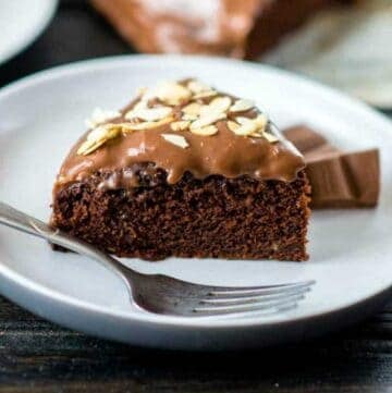 chocolate cake on a white plate