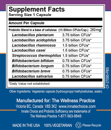 Probiotic Sufficiency 60 vegetarian capsules nutrition label