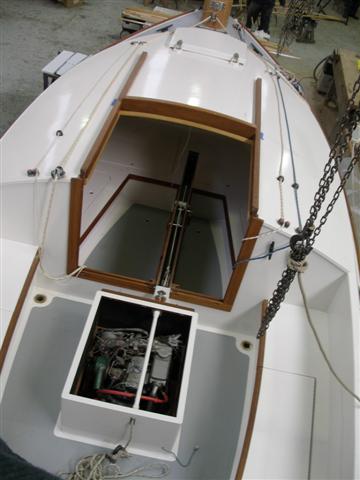 Fenwick Williams Catboat built in cedar strip at DuckFlat Wooden Boats Australia. detail design work by storerboatplans.com