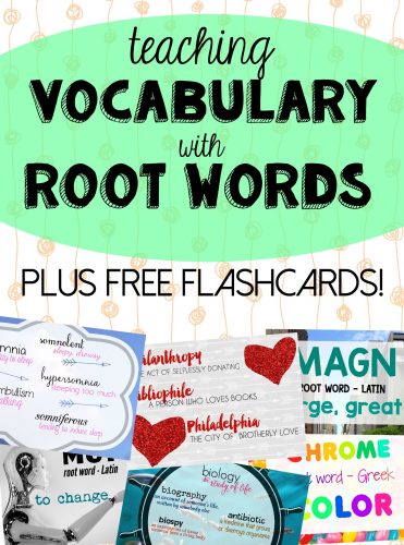 Do your kids struggle to learn vocabulary words?  Flash cards to help learn the root words is a great way to learn for kids of all ages. Included are FREE flash cards to study and links to great resources to help your child improve their vocabulary skills.