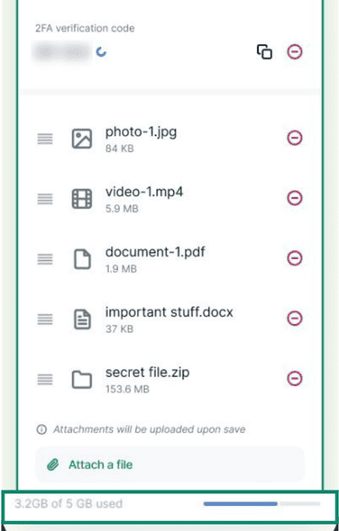 ExpressKeys vault item showing storage available.