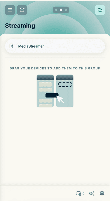 The Streaming device group successfully connected to MediaStreamer, indicated by the MediaStreamer label and the teal background.