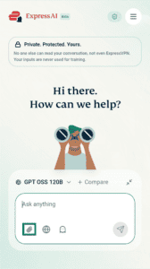 ExpressAI chat on Android. The attachment icon is highlighted.