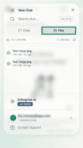 ExpressAI New Chat window on Android. The Files tab is highlighted.