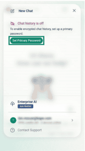 An arrow points to the green Set Primary Password button on ExpressAI for mobile browsers.