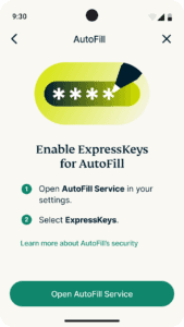 "Enable ExpressKeys for AutoFill" screen in the ExpressKeys app.