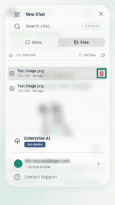 ExpressAI New Chat window on Android. An uploaded image is selected and the trashcan icon is highlighted.