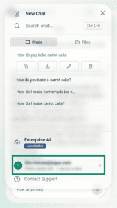 An arrow points to the user's email address at the bottom of the toolbar on the mobile version of ExpressAI.