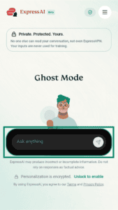 Screenshot of ExpressAI on mobile with ghost mode enabled.