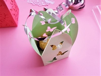 super cute box fully joined with ribbon ready for the bow.