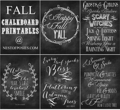 Kellie from Nest of Posies made a beautiful Fall Harvest Chalkboard Mantel Art with her Free Printables! http://www.nestofposies-blog.com/2013/08/fall-and-halloween-chalkboard-quote-printables/