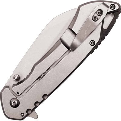 Assisted Open Folding Pocket Knife, Silver Handle w/ Black Accents - Image 4