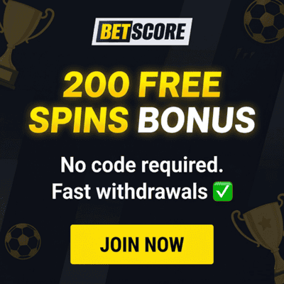 Get 200 Free Spins on sign up at BetScore 