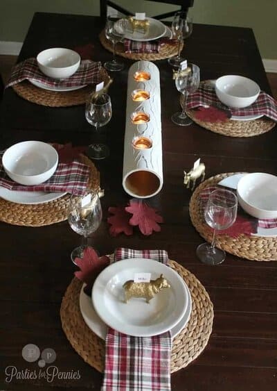 Heidi from Parties for Pennies made a gorgeous fall centerpiece from PVC pipe! http://partiesforpennies.com/2012/09/fall-tablescape-with-pvc-pipe