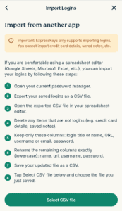 The "Import from another app" screen in the ExpressKeys extension.
