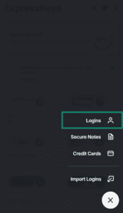 The "Logins" option in the ExpressKeys menu highlilighgted.