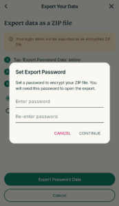 The "Set Export Password" pop-up in the ExpressKeys browser extension.