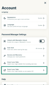 The "Export your Data" option in account settings in the ExpressKeys browser extension.