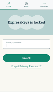 The "ExpressKeys is locked" screen in the Chrome ExpressKeys extension.