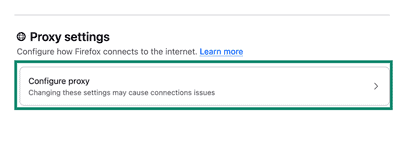Configure proxy option in Firefox settings menu
