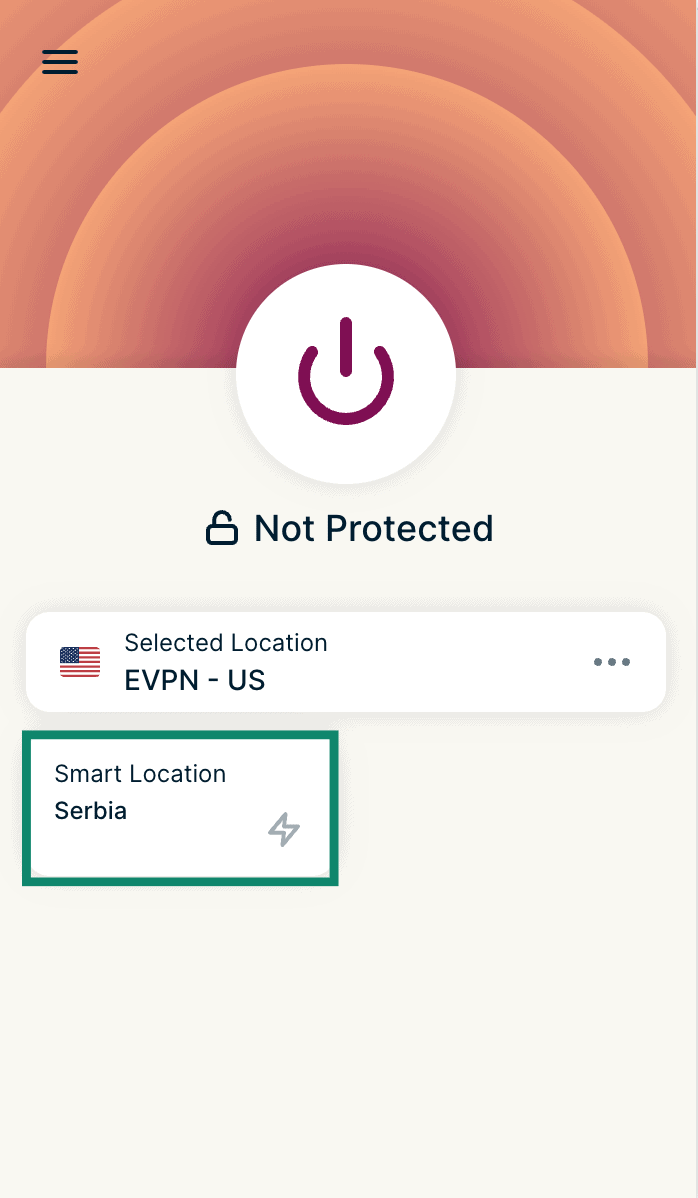 ExpressVPN browser extension home screen with Smart Location set to Serbia highlighted.
