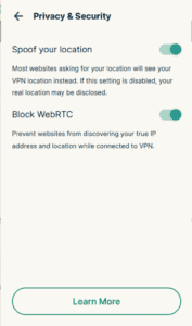 ExpressVPN Chrome extension showing Privacy & Security options.