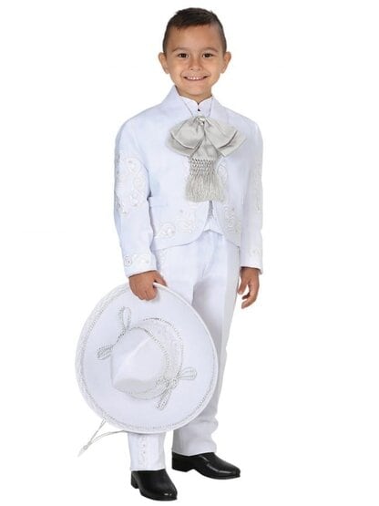 Boys White Charro Mariachi Suit for Baptism or First Communion White 3