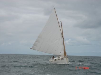 Fenwick Williams Catboat built in strip planking at Port Vincent Boat Show