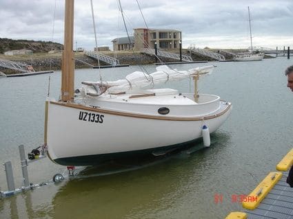 Fenwick Williams Catboat built in strip planking at Port Vincent Boat Show