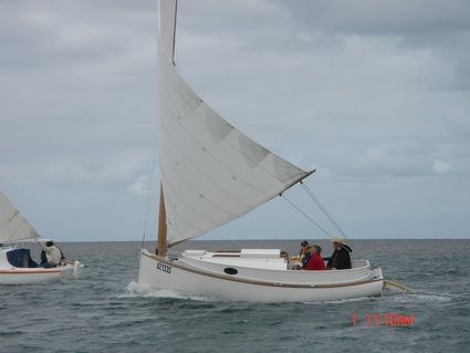 Fenwick Williams Catboat built in strip planking at Port Vincent Boat Show