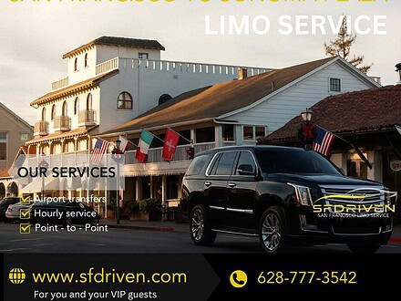 Luxury black Cadillac Escalade parked near Sonoma Plaza - private Sonoma limo service