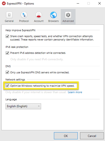 ExpressVPN für Windows Netzwerkeinstellungen