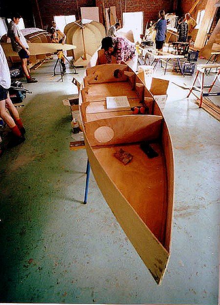 Building stages of simple plywood Beth Sailing Canoe - storerboatplans.com