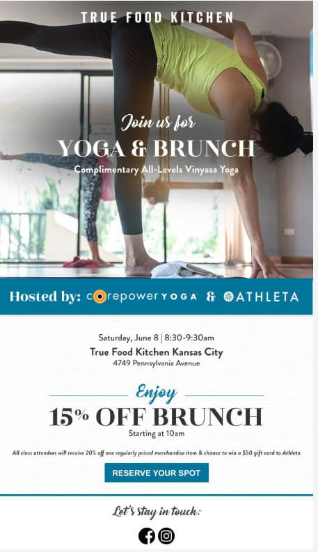 True Food Kitchen yoga email 