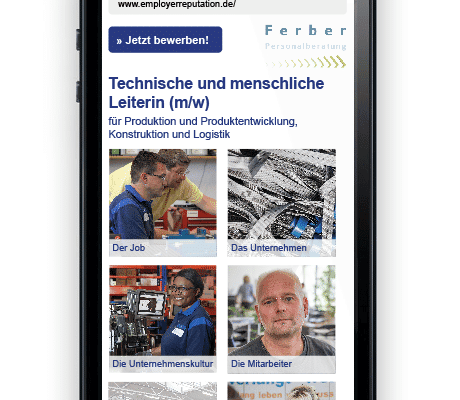 Website Stellenausschreibung für Ferber Personalberatung, Startseite (Smartphoneansicht)