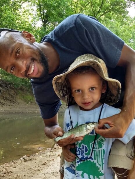 Fishing with my son in Columbia, MD stream