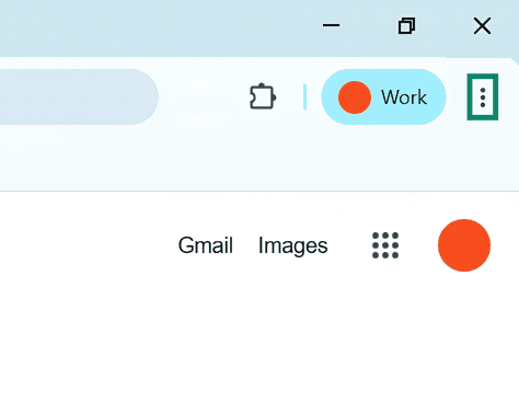 Top right corner of the Google Chrome toolbar, showing a highlighted three-dot menu icon.