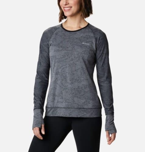 Columbia's gray adventura shirt is a warm and stretchy base layer for fall hiking.