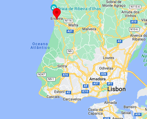 A map of Lisbon and Ericeira up on the coast.