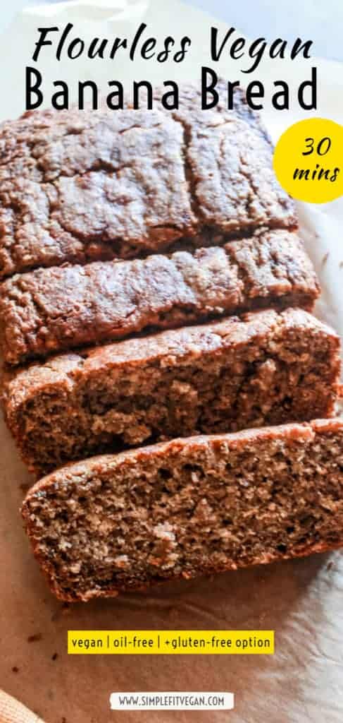 Healthy and easy banana bread recipe made without flour! It’s soft, moist, sweet, and full of banana flavor! #bananabread #vegan #easyrecipe