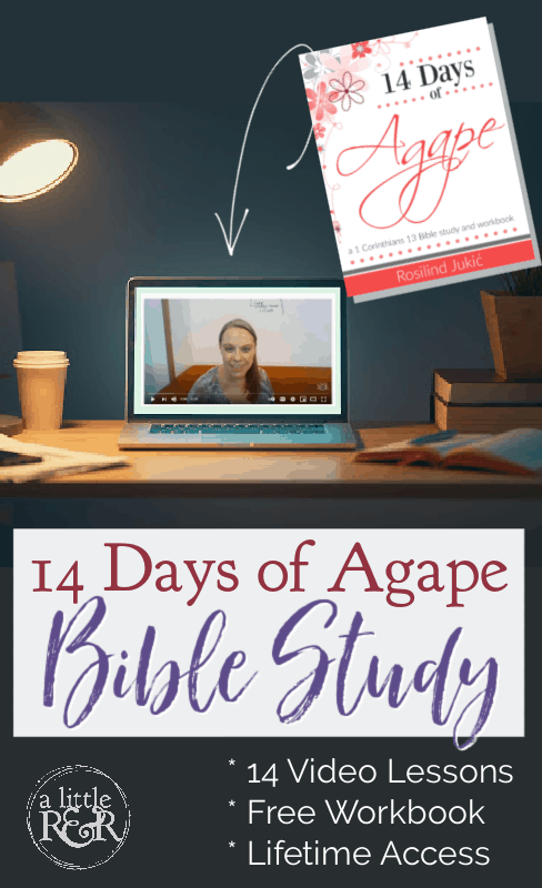 Laptop open on desk with 14 Days of Agape lesson