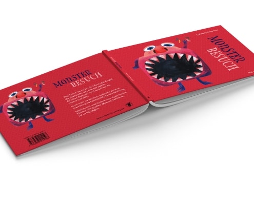 Umschlaggestaltung »Monsterbesuch« für Mabuse-Verlag, Vorder- und Rückseite