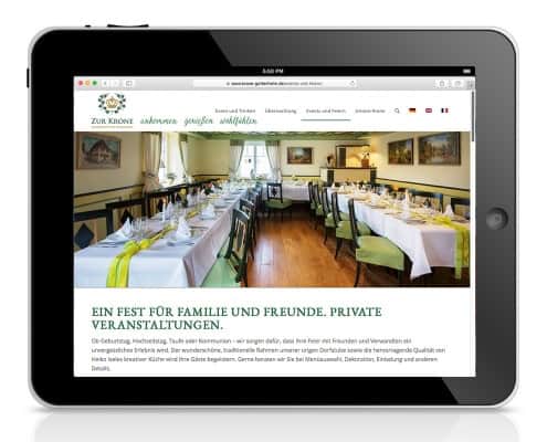 Webdesign für Landhotel und Restaurant »Zur Krone« Gottenheim, Ansicht für Tablet
