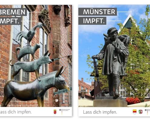 Entwuf einer Impfkampagne, Motive: Bremer Stadtmusikanten und Kiepenkerl