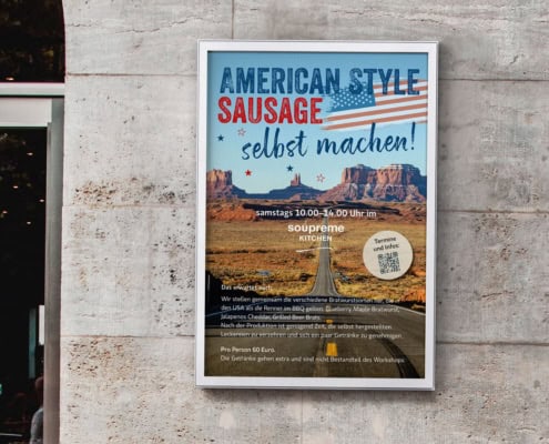 Design von Werbepostern für Wurstseminare von Soupreme Kitchen, Offenbach – hier: Poster American Sausage Style