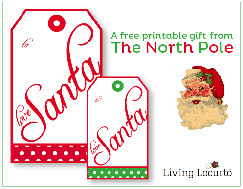 Free Santa gift tags direct from The North Pole! Cute from Santa labels for gifts on Christmas morning! Download free printables and print from home.