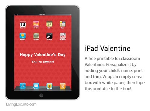 iPad Valentine - Valentines Day Card Holder for Kids. Free Printable by LivingLocurto.com