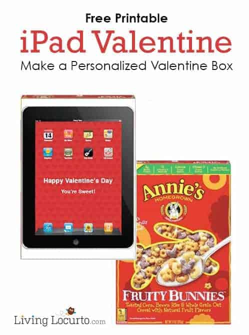 Make a personalized Valentine's Day Card Holder with a Free Printable iPad Valentine and a cereal box! LivingLocurto.com