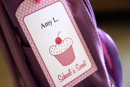 Back to School Free Printables - Cute Cupcake Backpack and lunch box tags.